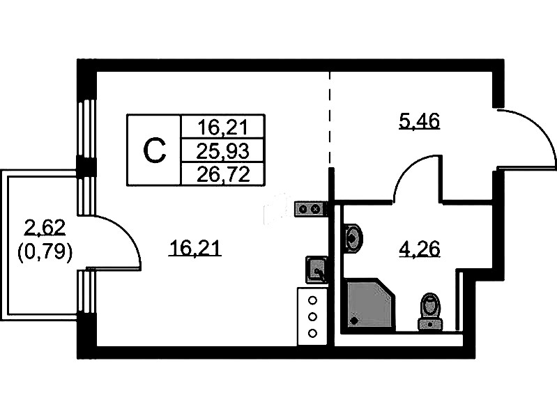 Квартира студия 26.72 м², 8/11 эт., ЖК «Новое Колпино»